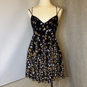 Free People Black and Yellow Floral Mini Dress